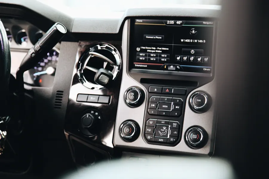 Ford Super Duty dash with remote start and security upgrades installed at FRQNCY Woods Cross